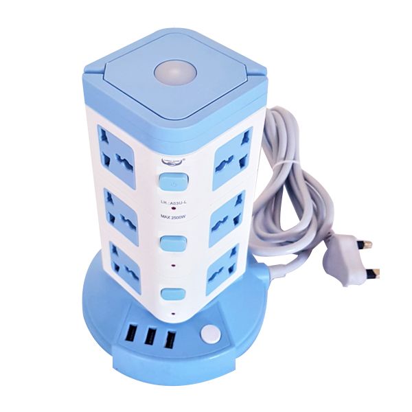 3 Layer Multi Power Plug With USB Port And Night Lamp, Anti-Static Power Socket With 3 USB Ports, 12 Power Sockets